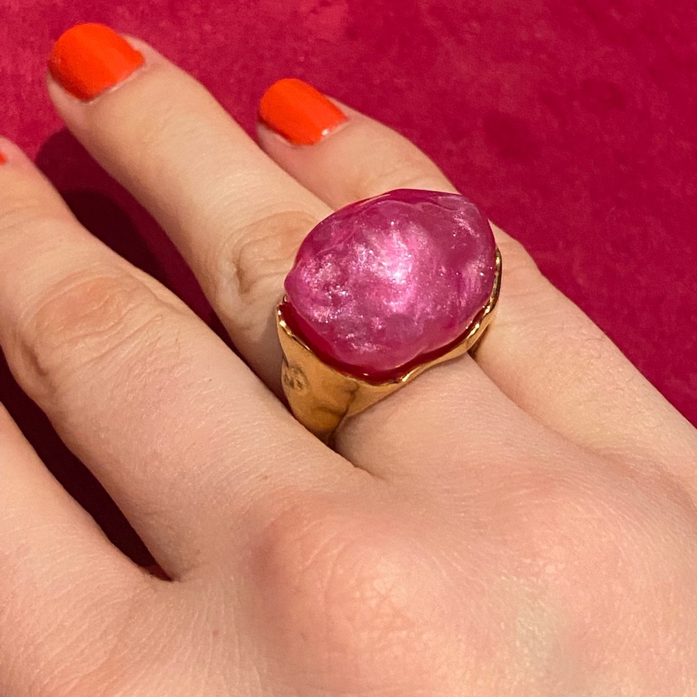 18k Gold Plated Abstract Swirl Pink Resin Ring